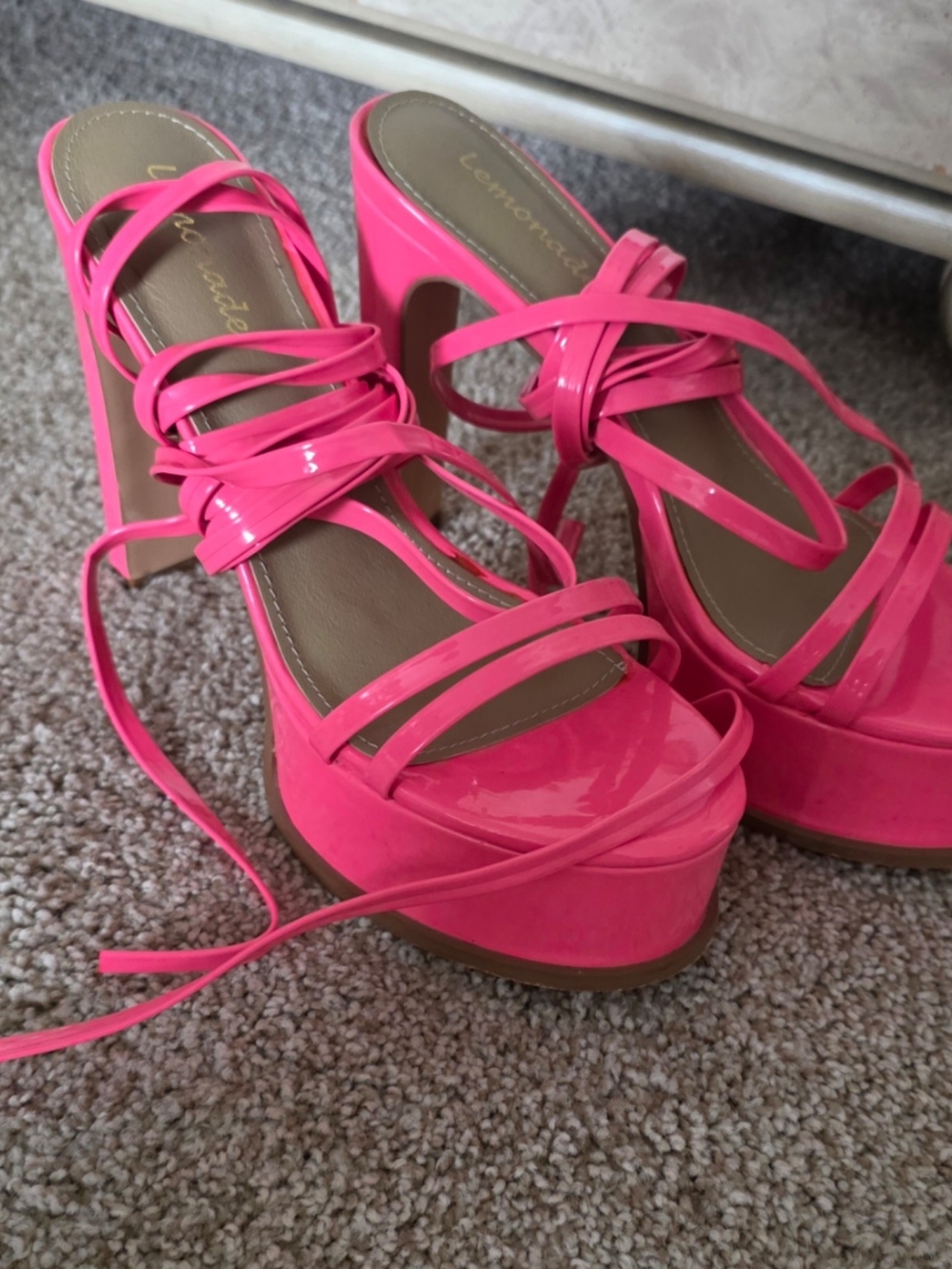 Lemonade Hot Pink Patent Platform Lace-Up Sandals